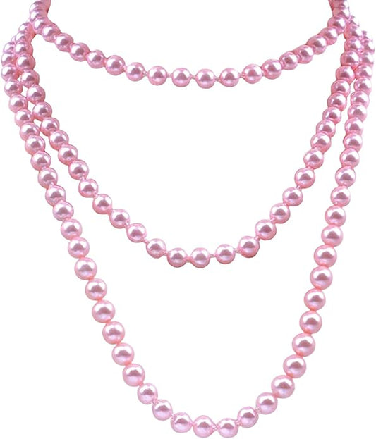 Long White Pearl Necklace 150cm/59 Adjustable Multi-Strand Faux Pearls for Women, Bridal Wedding Vintage Gatsby Jewelry for Party & Elegant Events