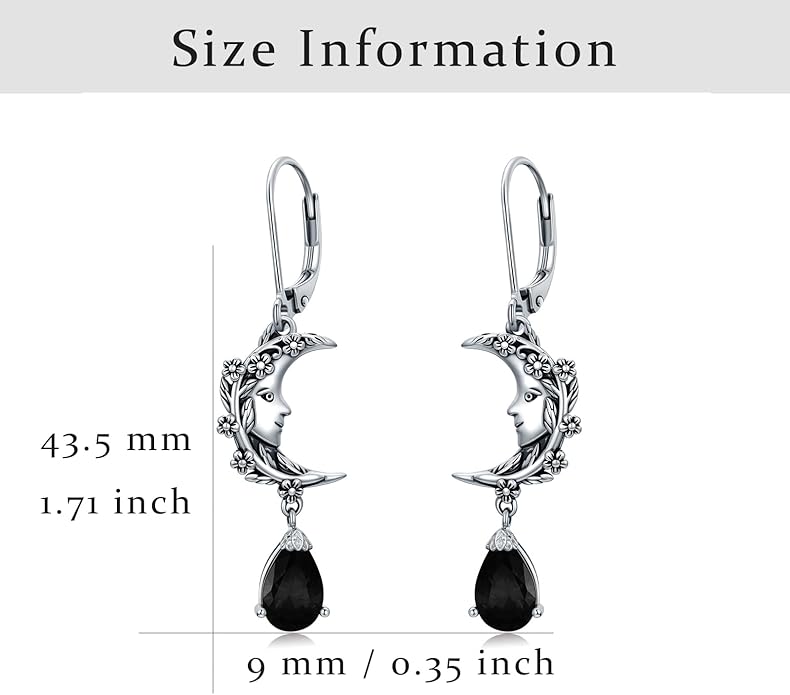 925 Sterling Silver Vintage Retro Oxidized Moon Crescent Dangle Drop Leverback Earrings with 12 Months Birthstone Jewelry Gifts for Women Her