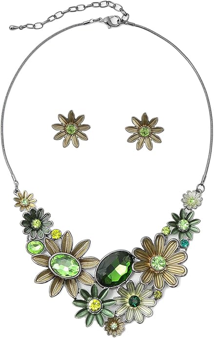 Chunky Statement Jewelry Set Vintage Retro Leaf Flower Floral Geometric Bohemian Boho Bib Necklace Earring Set Fashion Costume Jewelry for Women Girls Wedding Party Prom Unique Gift