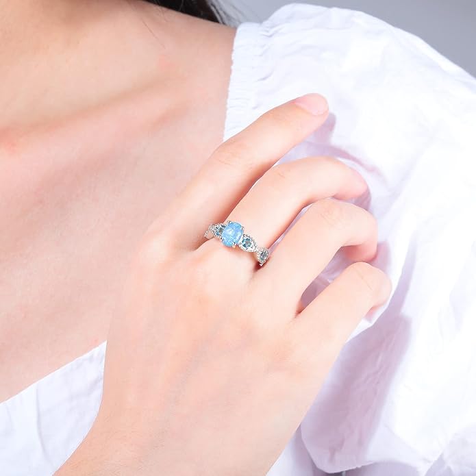 CiNily 18K Gold Plated Opal Ring-White Fire Opal & Amethyst & Cubic Zirconia Women Jewelry Gemstone Engagement Anniversary Ring Size 5-13