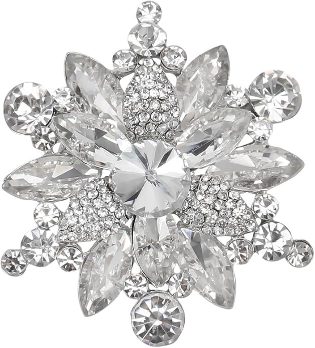 Vintage Crystal Rhinestone Flower Brooch Pin Premium Rhinestone Large Blossom Brooch Collar Pin Bridal Wedding Dress Jewelry Accessories for Women