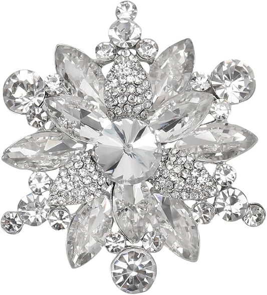 Vintage Crystal Rhinestone Flower Brooch Pin Premium Rhinestone Large Blossom Brooch Collar Pin Bridal Wedding Dress Jewelry Accessories for Women