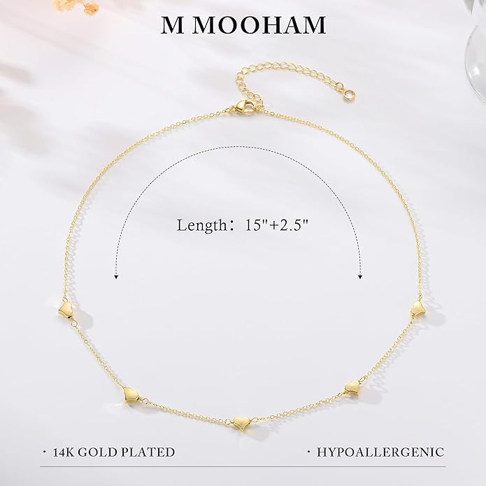 M MOOHAM Gold Clover Heart Pearl Butterfly Star flower Choker Necklace for Women - Dainty 14K Gold Plated Cubic Zirconia Cute Station Necklaces for Women Trendy Prom Jewelry Gifts