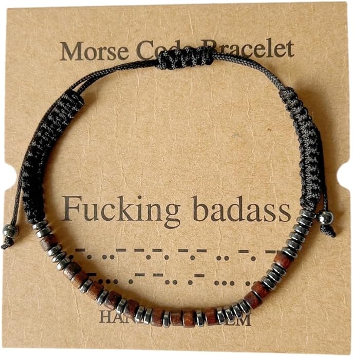 RINTOLER Morse Code Bracelets for Women Men Gifts for Her Best Friend Funny Inspirational Bracelets for Women Jewelry Adjustable Silk Beaded Wrap Bracelet
