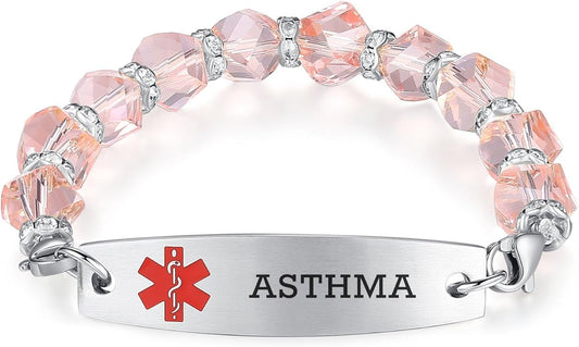 mnmoom 7.5 inch interchangeable Medical id bracelets for Women beads Medical alert bracelets with customize engraving