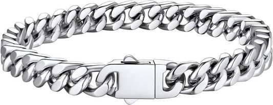 Bestyle Thick Mens Cuban Link Chain Bracelets, Durable Real 18K Gold/Black Metal Plated Solid Stainless Steel Hand Chain Cuban Bracelets for Men, Silver Black Gold Bracelets for Father Husband