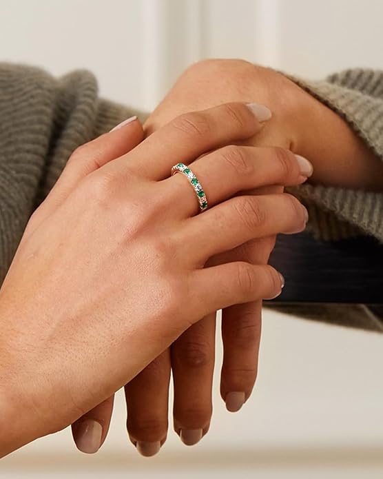 CAIDIKA Created Ruby/Sapphire/Emerald Stackable Rings for Women 14K Gold Plated/ 925 Sterling Silver 2.2mm Wedding Band Ring (with Gift Box)