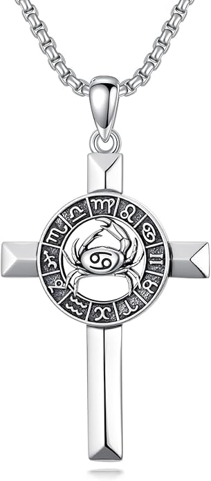 MEIDERBO Cross Zodiac Necklace 925 Sterling Silver 12 Constellation Horoscope Astrology Pendant Necklace Zodiac Sign Jewelry Gifts for Men Women