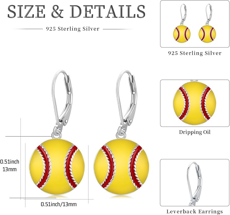 JUSTKIDSTOY 925 Sterling Silver Ball Earrings Sports Leverback Dangle Drop Earrings Jewelry Gifts for Women Girls