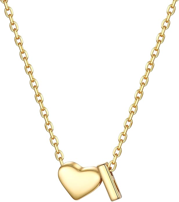 PROSILVER Initial Heart Necklace for Women, 925 Sterling Silver Tiny Heart Letter Necklace Siver, Gold Necklace, Come with Box
