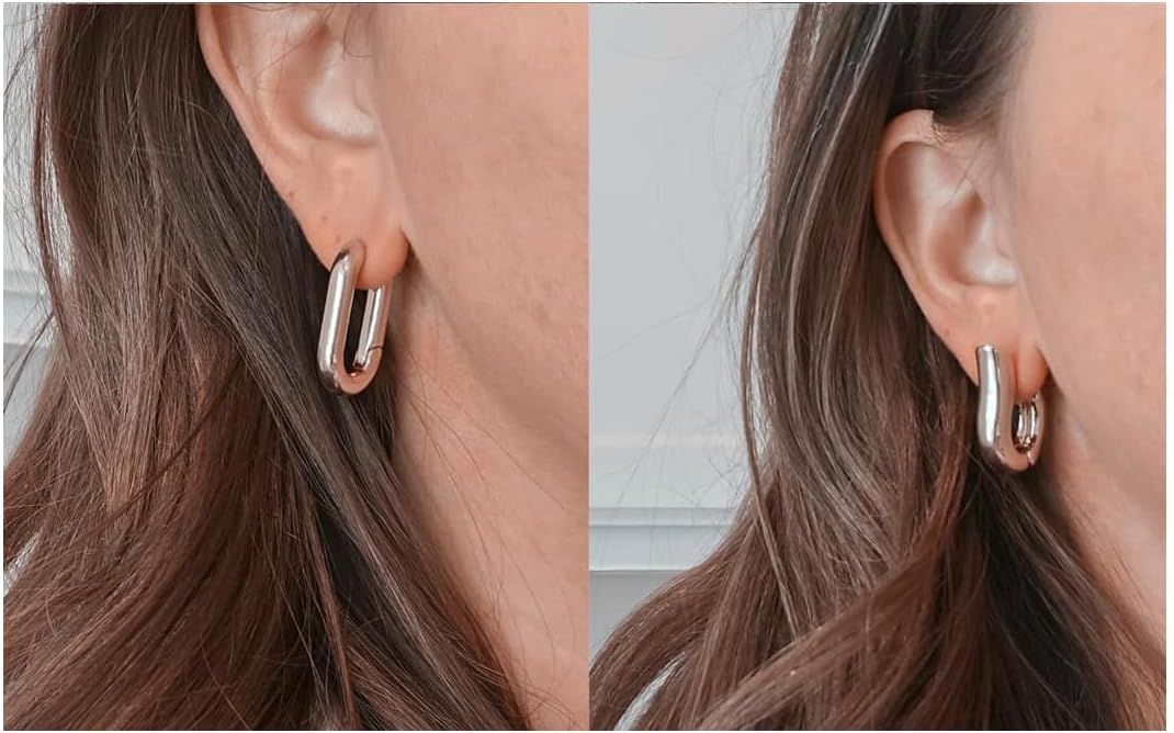 6 Pairs Gold Hoop Earrings for Women, 14K Gold Plated Huggie Hoop Earrings Set Hypoallergenic Lightweight Chunky Open Hoops Jewelry for Gift