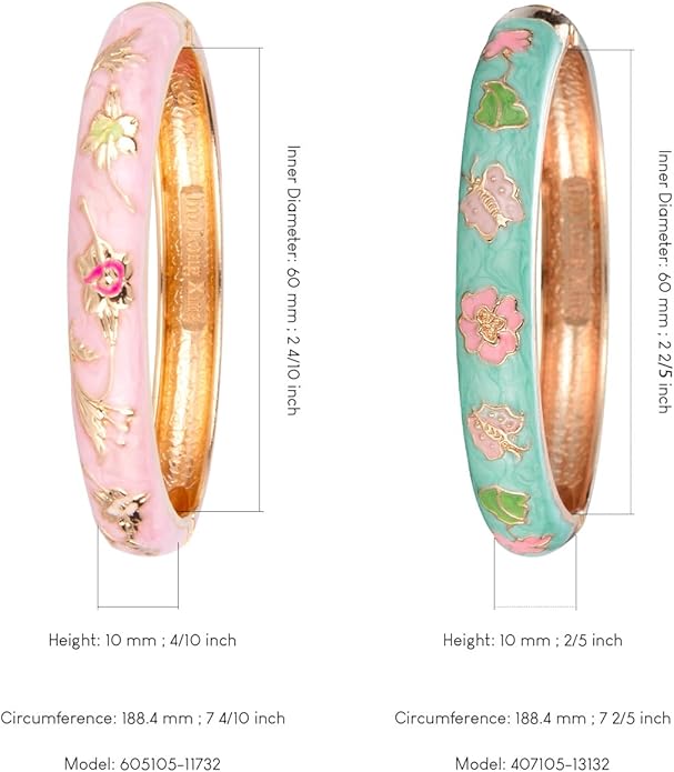 UJOY Cloisonne Bracelet Butterfly Hinge Indian Cuff Bangle Enameled Jewelry Flower Bracelets for Women Gift Box 55A114