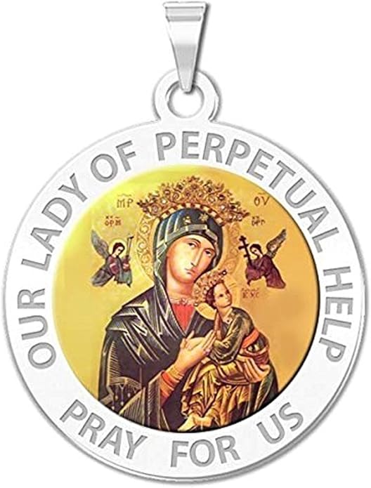 PicturesOnGold.com Our Lady of Perpetual Help Religious Medal Color - 3/4 Inch Size of a Nickel -Sterling Silver