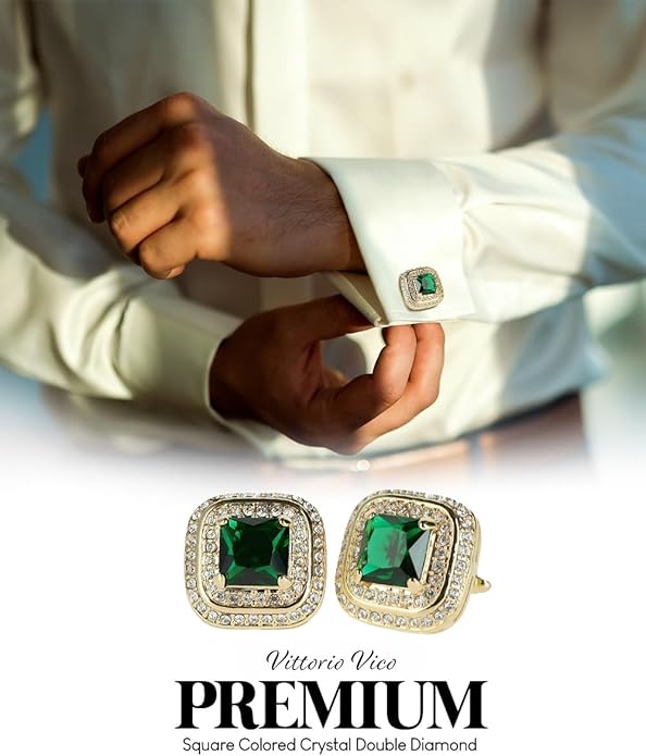 Vittorio Vico Square Colored Crystal Double Diamond Set Cufflinks