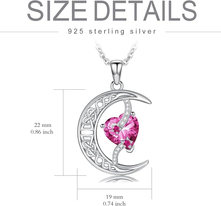 TOUPOP Moon and Star Birthstone Necklace for Women 925 Sterling Silver Celtic Moon Jewelry Birthday Christmas Gifts for Her Girlfriend