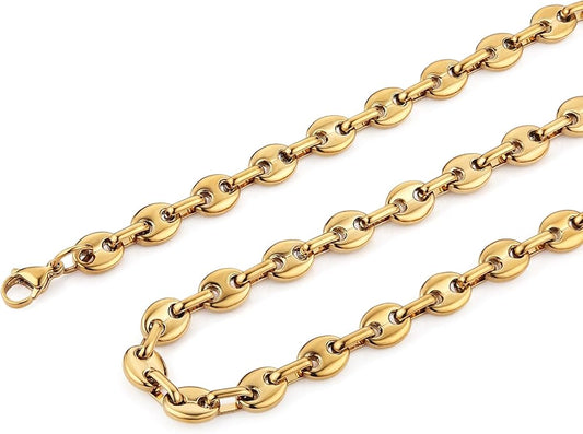 HZMAN Stainless Steel Necklace for Men Hip Hop Polished Coffee Bean Silver Men's Chain Necklace Jewelry Gift