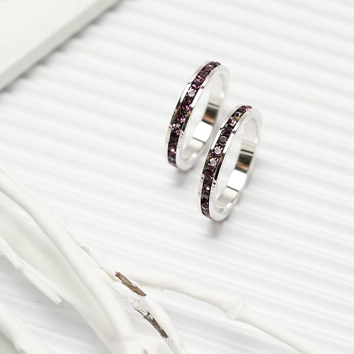 Muses Art Design Birthstone Eternity Band Ring (Channel Set/Full Round), Stackable Fashion Ring with Crystal Birthstone