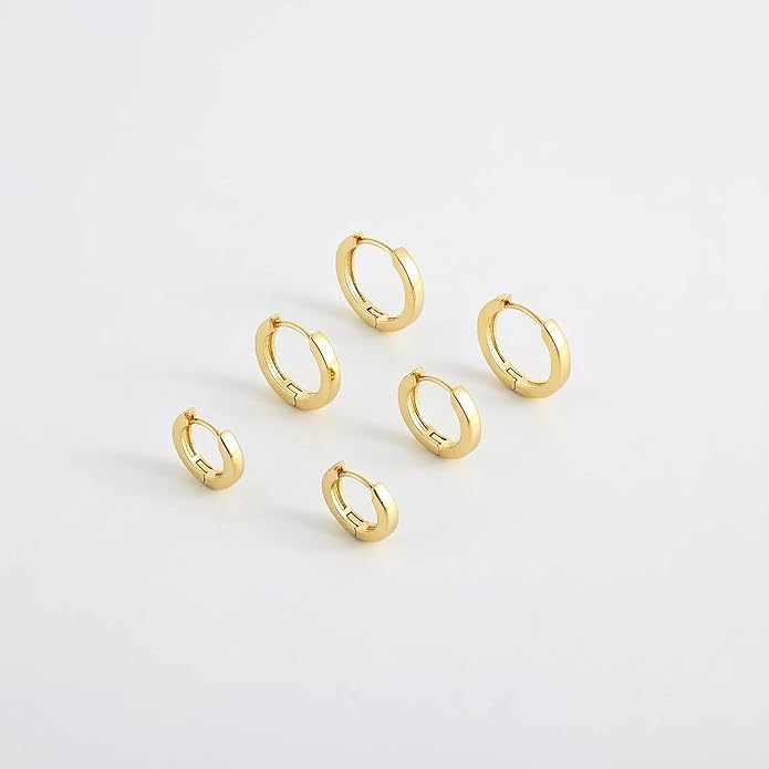 Gacimy 3 Pairs Small Gold Huggie Hoop Earrings Set, 14K Gold Plated Hypoallergenic Huggies for Women, Multiple Piercings