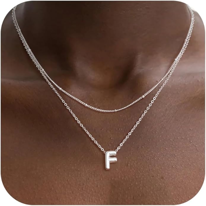Bubble Letter Necklace Layered Initial Necklaces for Women Dainty Cute Choker Pendant Stack Jewelry Teen Gift Trendy Stuff