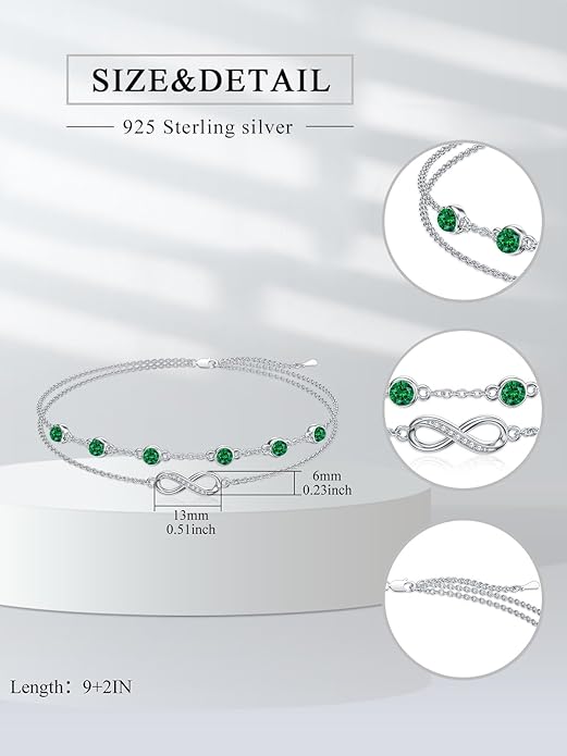 Dorunmo Anklet Bracelets For Women 925 Sterling Silver Birthstone/Infinity/Butterfly/Evil Eye/Turtle/Pineapple/Starfish/Heart Anklets Bracelets Jewelry Gifts for Women