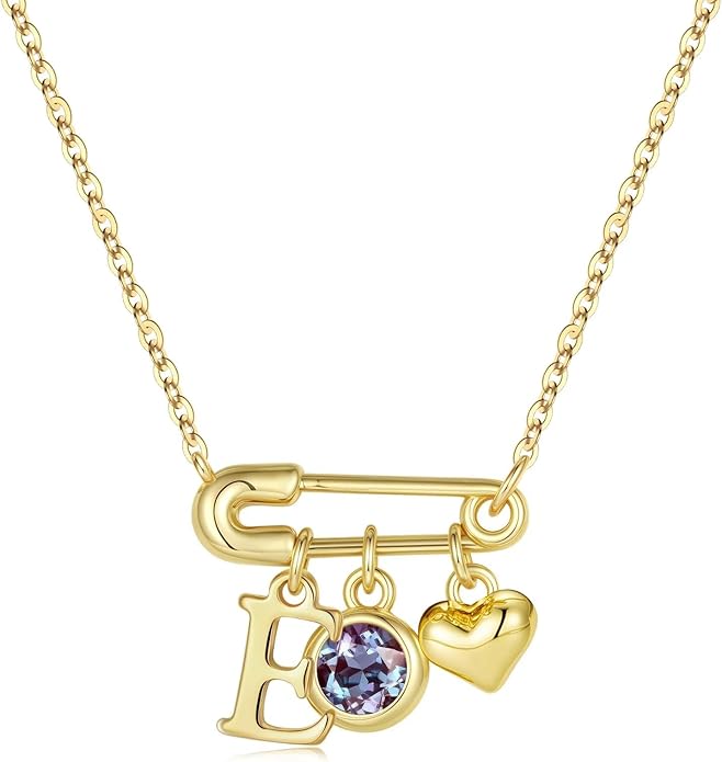 MONOOC Christmas Gifts for Women Girls - 14K-Gold-Plated Dainty Paperclip Heart Initial Necklace Birthstone Necklace Jewelry Birthday Gifts for Women Her Mom Friend Wife Sister