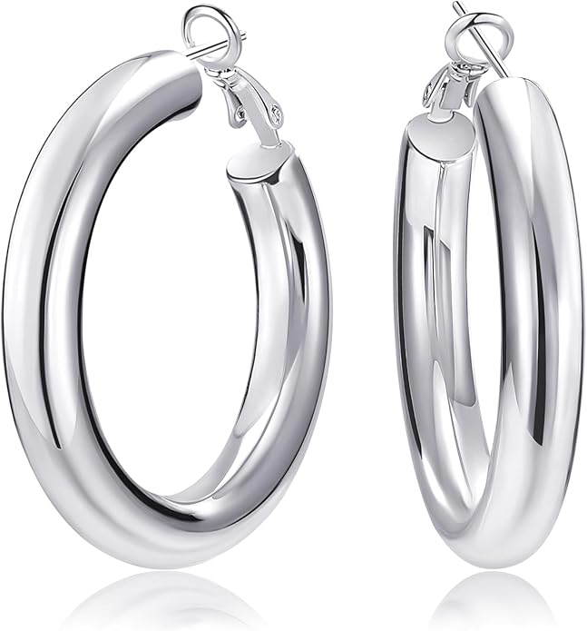 SHOWNII Chunky Gold Hoop Earrings - 14K Gold Plated Earrings for Women Hollow Tube Thick Hoops Graduation Gifts for Her