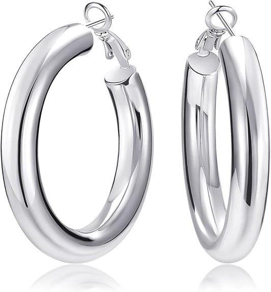 SHOWNII Chunky Gold Hoop Earrings - 14K Gold Plated Earrings for Women Hollow Tube Thick Hoops Graduation Gifts for Her