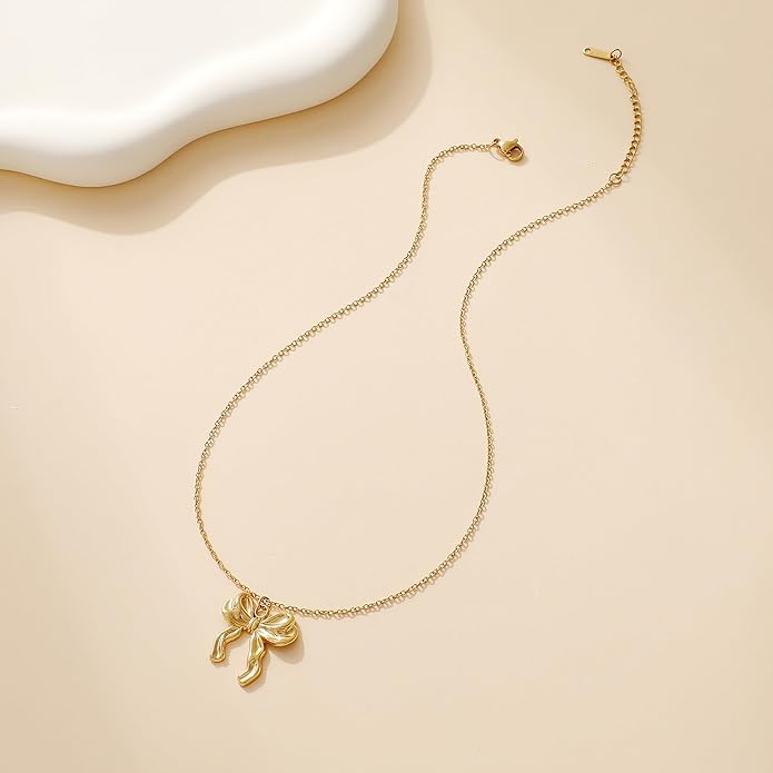 Dainty Gold Butterfly Bow Necklace for Women,18k Gold Plated Choker Necklaces for Women Waterproof & Daily & Simple, Gold Jewelry for Women