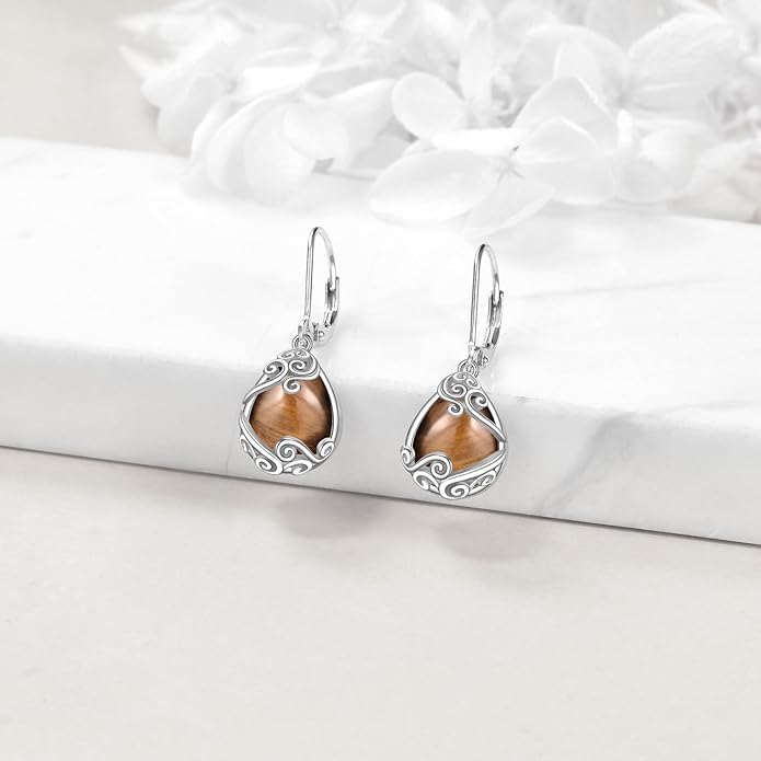 Moonstone Filigree Drop Dangle Teardrop Earrings 925 Sterling Silver Moonstone Leverback Earrings for Women Jewelry Gifts