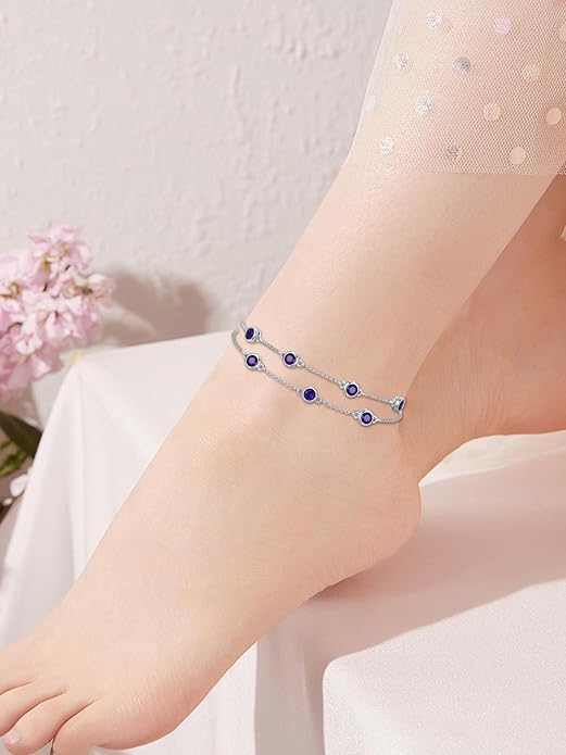 Dorunmo Birthstone Anklet Bracelets for Women 925 Sterling Silver Birthday Mother's Day Jewelry Gifts for Wife Mother Her