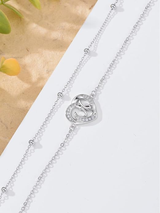 Dorunmo Initial Anklet 925 Sterling Silver Letter A-Z Layered Heart Anklet Beach Jewelry Birthday Gifts for Women