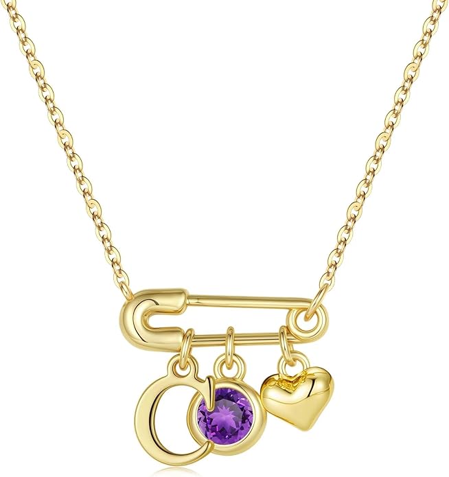 MONOOC Christmas Gifts for Women Girls - 14K-Gold-Plated Dainty Paperclip Heart Initial Necklace Birthstone Necklace Jewelry Birthday Gifts for Women Her Mom Friend Wife Sister