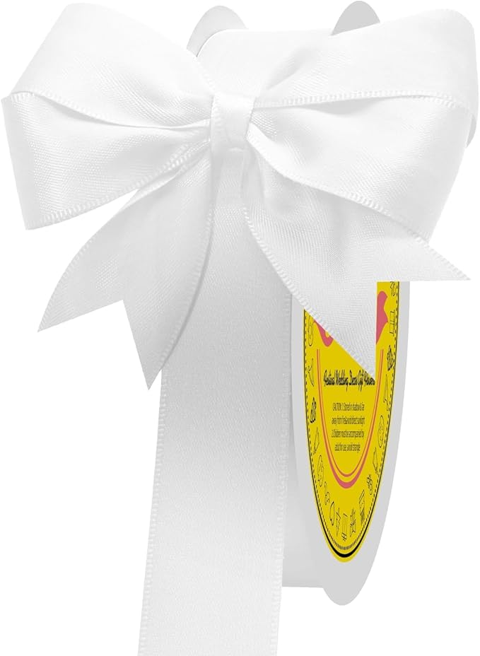 LEEQE White Double Face Satin Ribbon 1 inch X 50 Yards Spool Bright Colors Very Suitable for Weddings Gift Package Wrapping Dancer Wand Sewing Party Hair Bow Invitation Decorations and More