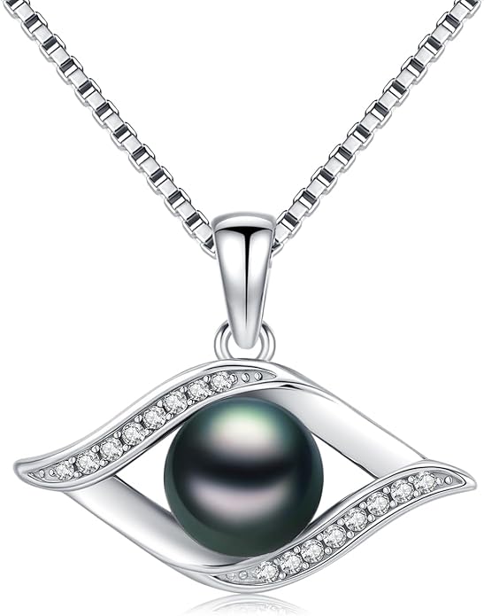KANNSOAR Tahitian Black Pearl Pendant Necklace AAAA 18K White Gold Plated 925 Sterling Silver Black Pearl Jewelry Gift for Women Mother Wife Her for Anniversary Christmas Birthday