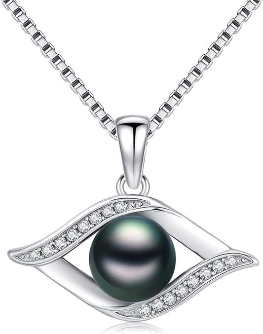 KANNSOAR Tahitian Black Pearl Pendant Necklace AAAA 18K White Gold Plated 925 Sterling Silver Black Pearl Jewelry Gift for Women Mother Wife Her for Anniversary Christmas Birthday