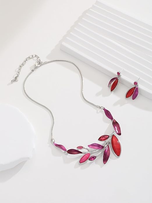 Vintage Chunky Statement Jewelry Set Retro Leaf Floral Geometric Bohemian Boho Bib Necklace Earring Set Fashion Costume Jewelry for Women Girls Wedding Party Prom Unique Gift