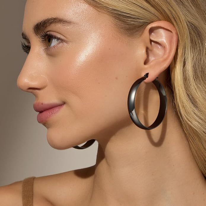 8mm Thick 925 Sterling Silver Hoops Earrings for Women 14K Real Gold Large Hoop Earrings Hypoallergenic and Lightweight Big Hoop Earrings for Women 20/30/40/50/60/70MM