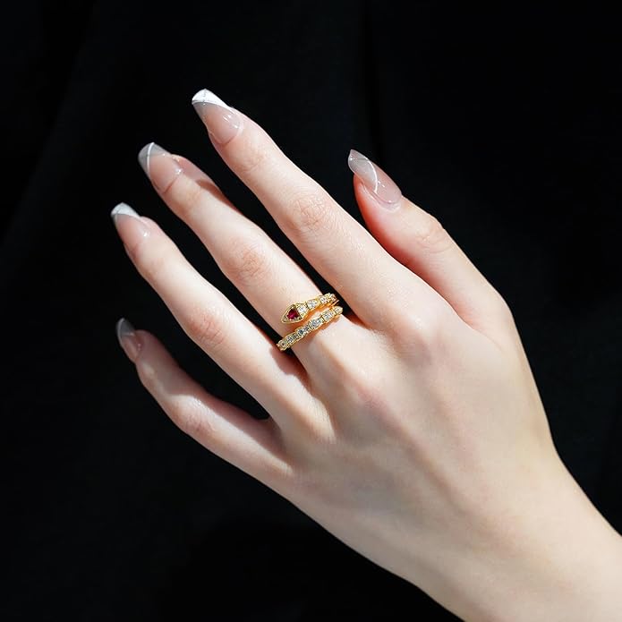 Aura & lrena Adjustable Snake Rings for Wome, 18K Gold or Platinum Plating Open-Ended Ring with AAA Cubic Zirconia Fashion Jewelry, Statement Gift Design Rings for Men and Women Non Tarnish