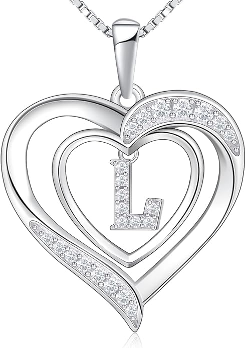 RIVIKO Heart Initial Necklace for Women, 925 Sterling Silver Letter Pendant,Personalized Charm Alphabet Jewelry Valentines Mother's Day Anniversary Christmas Birthday Gifts for Women Her Mom Wife
