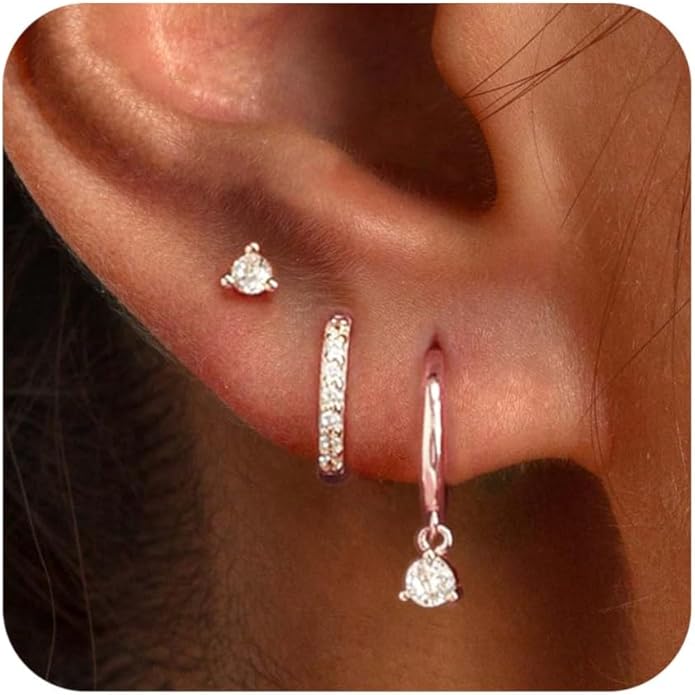 Freekiss 3 Pairs Gold Hoop Earrings Set: Dainty Stud Earrings Trendy Small 14K Gold Plated Hypoallergenic Dangle Cartilage Huggie Hoop Earrings for Women Gold Jewelry for Women Gifts