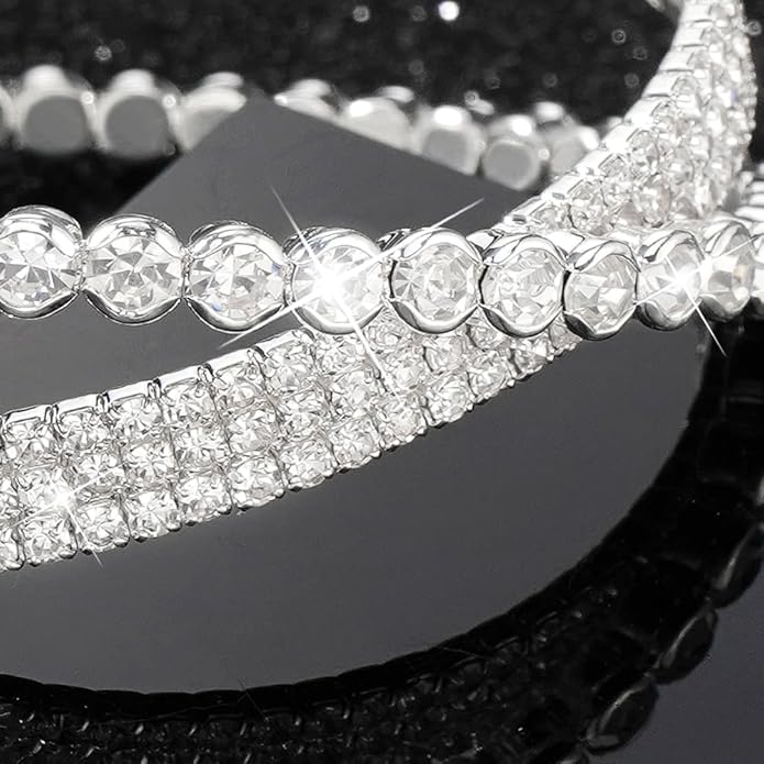 Suyi Rhinestone Bracelet for Women Silver Multilayer Cuff Bracelet Craystal Braidal Bracelets