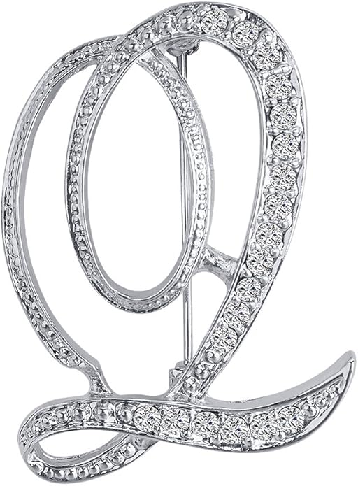 LiaSun A-Z 26 Letters Pins Brooches Silver Plated Metal Broaches Pins-Clear Crystal Initial Breastpin