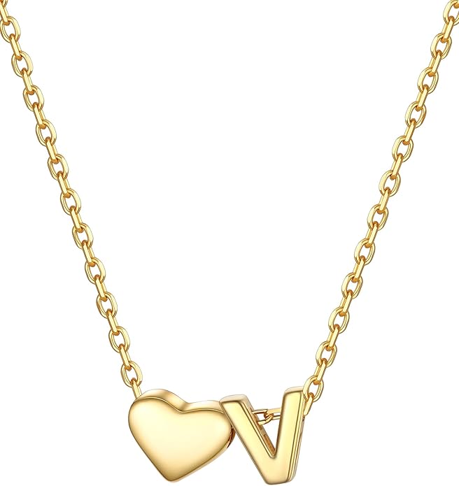 PROSILVER Initial Heart Necklace for Women, 925 Sterling Silver Tiny Heart Letter Necklace Siver, Gold Necklace, Come with Box