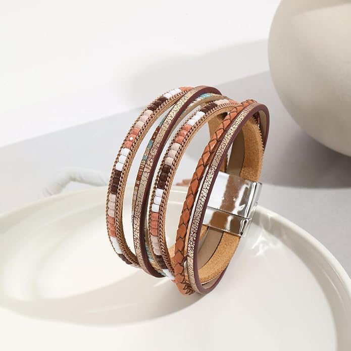 Aluinn Leather Wrap Bracelets For Women Boh Multi-Layer Elegance Bracelet Boho Bangle Western Cuff Bracelet Jewelry for Women