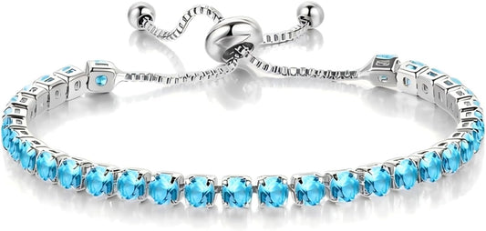 Italian Sterling Silver Women's Tennis Bracelets | Ladies' Sterling Silver Rope Adjustable Bracelet with Crystals | Gift for She