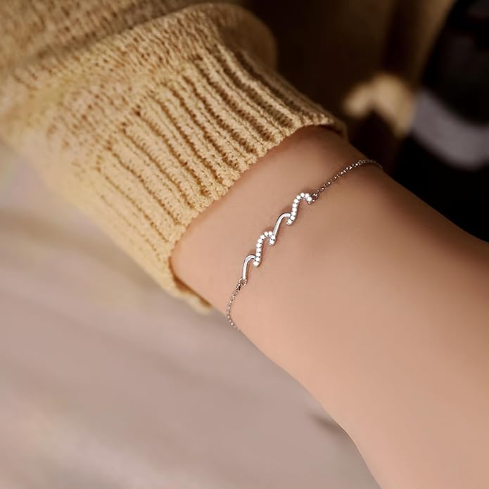 Gift for Best Friends Female,Wave Friendship Bracelet for Women,Bestie Gifts for Women,925 Sterling Silver Bracelet Gifts for Friends Birthday Gift Graduation Gift