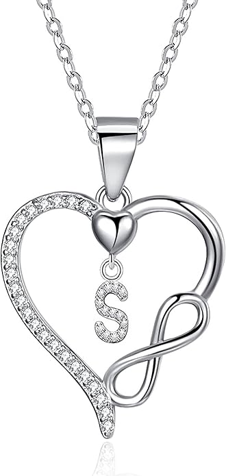 Valentines Day Gifts for Women Hers, Dainty 925 Sterling Silver Infinity Heart Initial Necklace, Letter A-Z Zircon Pendant, Jewelry Gift for Wife