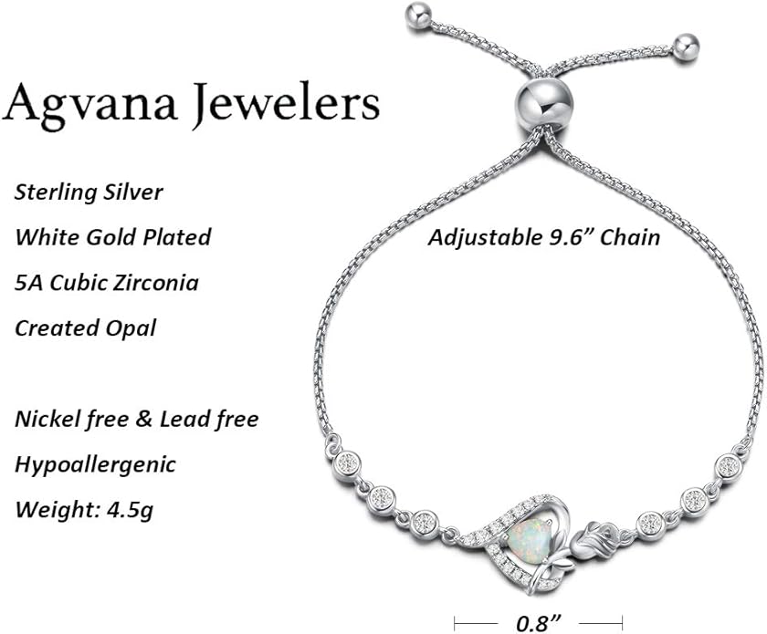 AGVANA Rosy Reverie Birthstone Bracelet for Women Sterling Silver Genuine or Created Gemstone Tennis Bracelet Rose Heart Jewelry Anniversary Birthday Gifts for Women Mom Wife Her