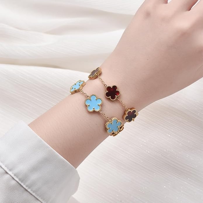 18K Gold-Plated Four Leaf Clover Bracelet for Women,Adjustable lucky Bracelet Set Jewelry Gift-Hypoallergenic Charm for Birthdays, Wellness & Daily Wear