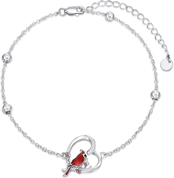 Red Cardinal Bracelet with Diamond 925 Sterling Silver Cardinal Bracelet for Women Cardinal Jewelry Gift for Her Anniversary Birthday Christmas